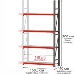 Noliktavas plaukts 4-plauktu Mega-M FORTIS H-200 cm L-158,5 cm G-40 cm papildu modulis N