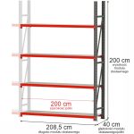 Noliktavas plaukts 4-plauktu Mega-M FORTIS H-200 cm L-208,5 cm G-40 cm papildmodulis N