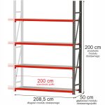 Noliktavas plaukts ar 4 plauktiem Mega-M FORTIS H-200 cm L-208,5 cm G-50 cm papildu modulis N