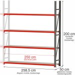 Noliktavas plaukts 4-plauktu Mega-M FORTIS H-200 cm L-258,5 cm G-50 cm papildmodulis N