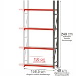 Noliktavas plaukts ar 4 plauktiem Mega-M FORTIS H-240 cm L-158,5 cm G-40 cm papildus modulis N
