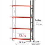 Noliktavas plaukts 4-plauktu Mega-M FORTIS H-240 cm L-158,5 cm G-50 cm papildus modulis N