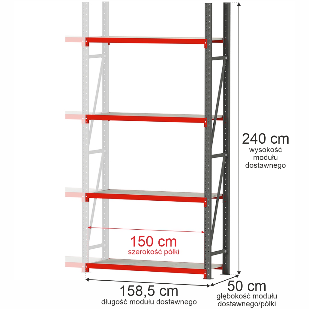 111120256913481454035.jpeg Noliktavas plaukts 4-plauktu Mega-M FORTIS H-240 cm L-158,5 cm G-50 cm papildus modulis N - Image 1