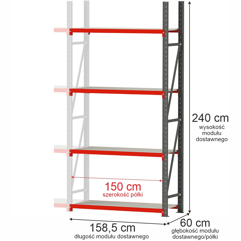 111120256913481536f6c.jpeg Noliktavas plaukts 4-plauktu Mega-M FORTIS H-240 cm L-158,5 cm G-60 cm papildus modulis N - Image 1