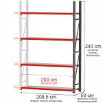 Noliktavas plaukts ar 4 plauktiem Mega-M FORTIS H-240 cm L-208,5 cm G-50 cm papildus modulis N