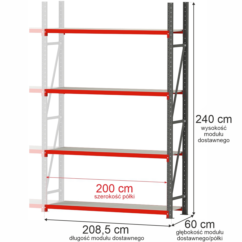 1111202569134817c7dad.jpeg Noliktavas plaukts 4 plauktu Mega-M FORTIS H-240 cm L-208,5 cm G-60 cm papildu modulis N - Image 1
