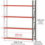 Noliktavas plaukts 4 plauktu Mega-M FORTIS H-240 cm L-258,5 cm G-50 cm papildmodulis N