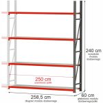 Noliktavas plaukts 4 plauktu Mega-M FORTIS H-240 cm L-258,5 cm G-60 cm papildmodulis N