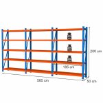 Noliktavas plaukts 5-plauktu Mega-M FORTIS LIGHT H-200 cm L-585 cm G-50 cm komplekts (3 moduļi) N
