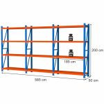 Noliktavas plaukts ar 4 plauktiem Mega-M FORTIS LIGHT H-200 cm L-585 cm G-50 cm komplekts (3 moduļi) N