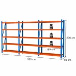 Noliktavas plaukts 5-plauktu Mega-M FORTIS LIGHT H-200 cm L-585 cm G-60 cm komplekts (3 moduļi) N