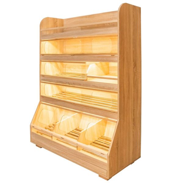 Maizes plaukts Mega-M T H-180cm L-125cm G-60cm plexi LED apgaismojums amerikāņu ozols N
