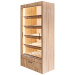 Maizes plaukts Mega-M moduļu ar bīdāmiem stikliem LED apgaismojums H-205 cm L-100 cm G-58 cm amerikāņu ozols N