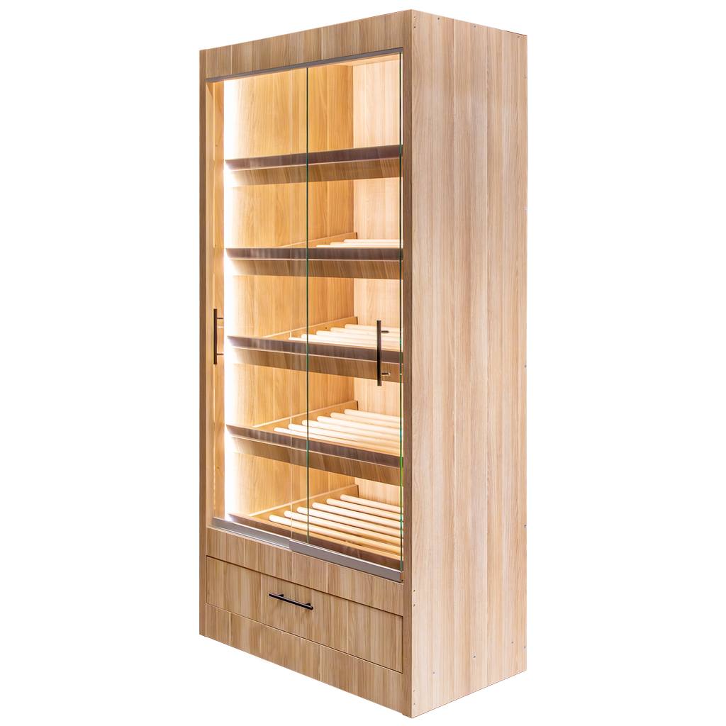 1111202569134887ee0b7.jpeg Maizes plaukts Mega-M moduļu ar bīdāmiem stikliem LED apgaismojums H-205 cm L-100 cm G-58 cm amerikāņu ozols N - Image 1
