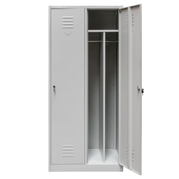 Metāla ģērbtuves skapis Mega-M J-80 2 durvju ar starpsienām pelēks S-80 cm G-50 cm H-180 cm skrūvējams N