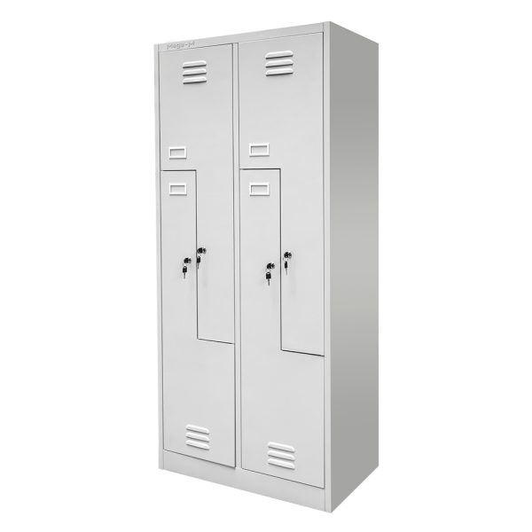 Ģērbtuves skapis Mega-M J-80/L 4 durvju L tips pelēks S-80 cm G-50 cm H-180 cm skrūvējams N