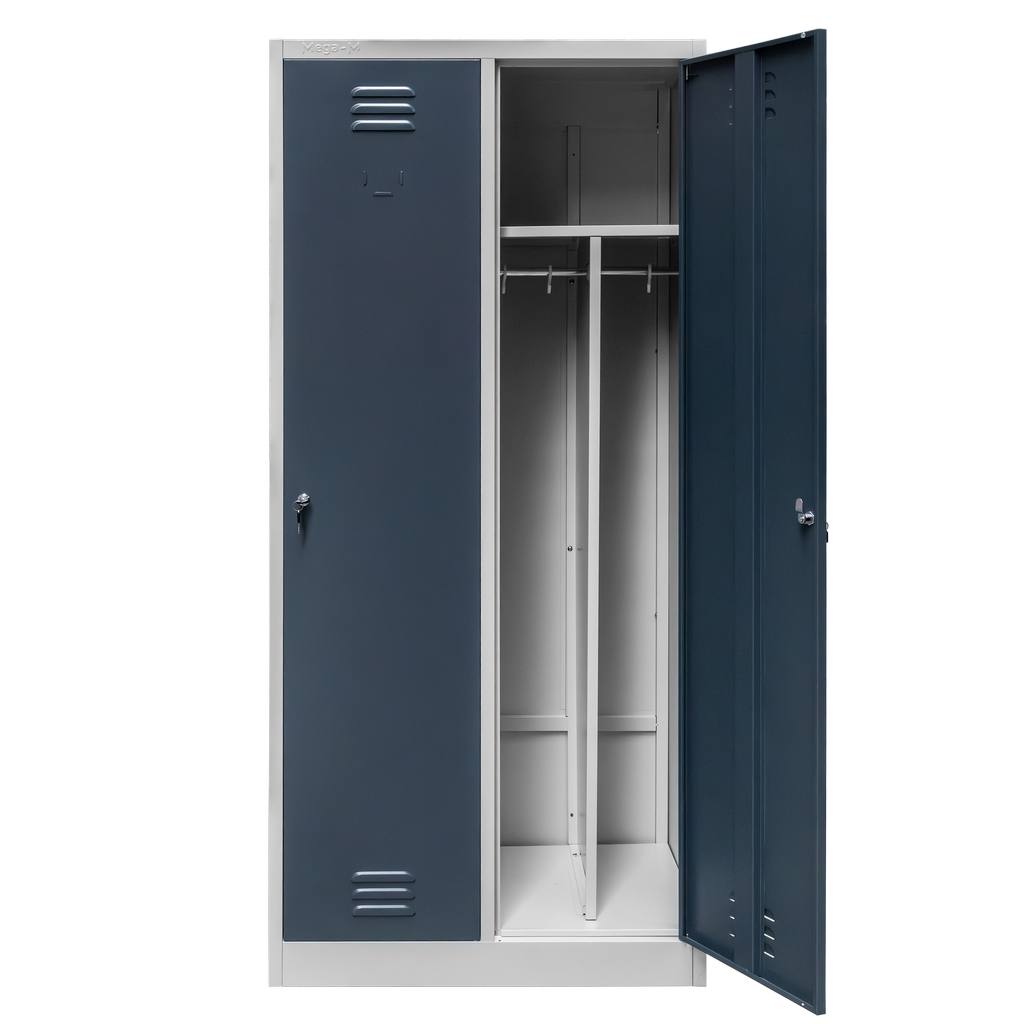 11112025691348b061f5a.jpeg Darba apģērbu skapis Mega-M J-80 2 durvju ar starpsienām pelēks/ grafīta priekšpuse S-80 cm G-50 cm H-180 cm saskrūvējams N - Image 1