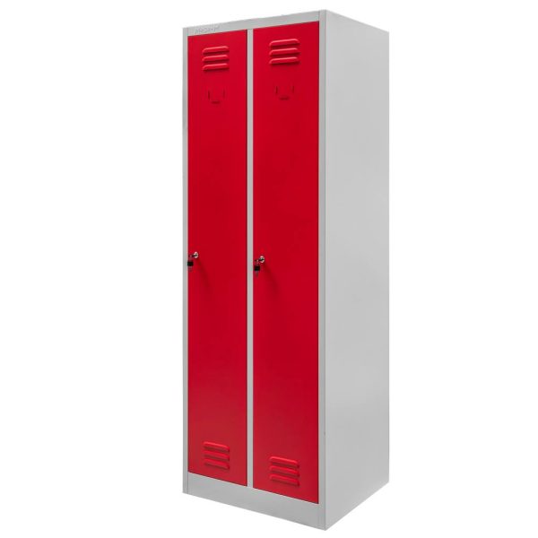 Ģērbtuves skapis Mega-M J-60 2 durvju pelēks/ sarkana fronte S-60 cm G-50 cm H-180 cm skrūvējams N