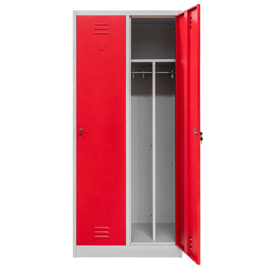 11112025691348b297033.jpeg Darba apģērbu skapis Mega-M J-80 2 durvju ar starpsienām pelēks/ sarkana priekšpuse S-80 cm G-50 cm H-180 cm skrūvējams N - Image 1
