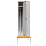 Mega-M darba apģērbu skapis uz pamatnes ar soliņu, 2 durvju ar starpsienām, pelēks, P-60 cm D-80 cm A-223 cm, saskrūvējams N