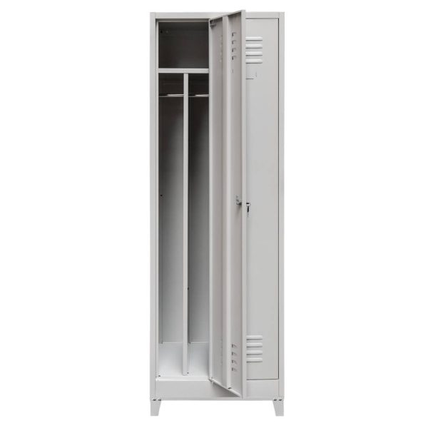 BHP ģērbtuves skapis Mega-M uz pamatnes ar kājiņām 2 durvju ar starpsienām pelēks S-60 cm G-50 cm H-190 cm skrūvējams N