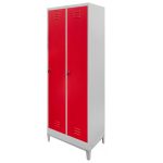 BHP ģērbtuves skapis Mega-M J-60 uz pamatnes ar kājiņām 2 durvju pelēks/ sarkana priekšpuse S-60 cm G-50 cm H-190 cm skrūvējams N