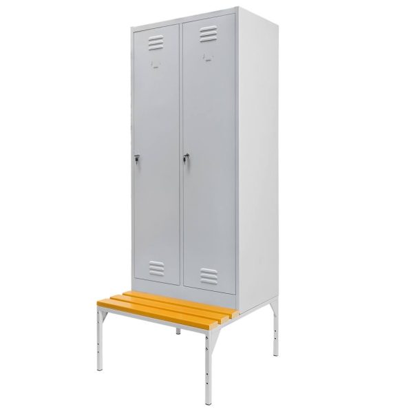 Darba apģērbu skapis Mega-M J-80 uz pamatnes ar soliņu 2 durvju pelēks S-80 cm G-80 cm H-223 cm skrūvējams N