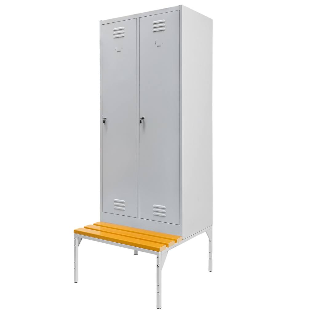 11112025691348c617340.jpeg Darba apģērbu skapis Mega-M J-80 uz pamatnes ar soliņu 2 durvju pelēks S-80 cm G-80 cm H-223 cm skrūvējams N - Image 1