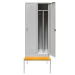 Darba apģērbu skapis Mega-M J-80 uz pamatnes ar soliņu 2 durvju ar starpsienām pelēks S-80 cm G-80 cm H-223 cm skrūvējams N