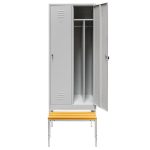 Darba apģērbu skapis Mega-M J-80 uz pamatnes ar izvelkamu soliņu 2 durvju ar starpsienām pelēks P-80 cm D-80 cm A-223 cm saskrūvējams N