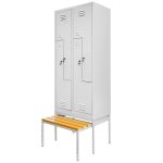 BHP drēbju skapis Mega-M J-80/L uz pamatnes ar izvelkamu soliņu 4-durvju L tips pelēks S-80 cm G-80 cm H-223 cm skrūvējams N