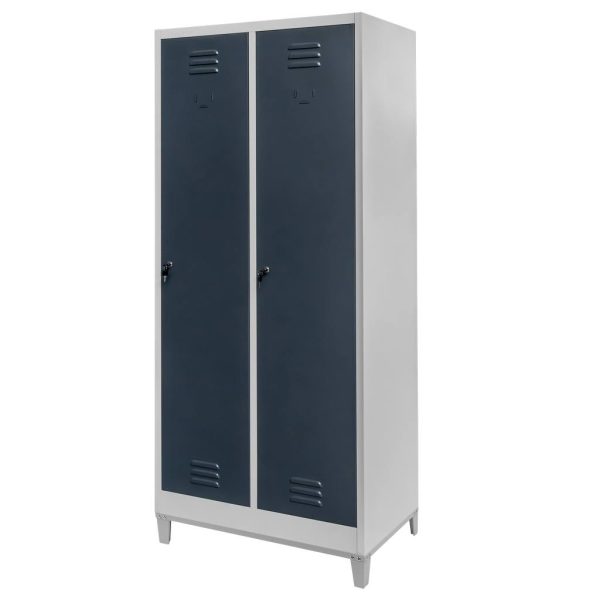 Darba apģērbu skapis Mega-M J-80 uz pamatnes ar kājiņām 2-durvju pelēks/ grafīta priekšpuse P-80 cm D-50 cm A-190 cm skrūvējams N