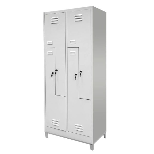 Darba apģērbu skapis Mega-M J-80/L uz pamatnes ar kājiņām 4 durvju L-veida pelēks S-80 cm G-50 cm H-190 cm skrūvējams N