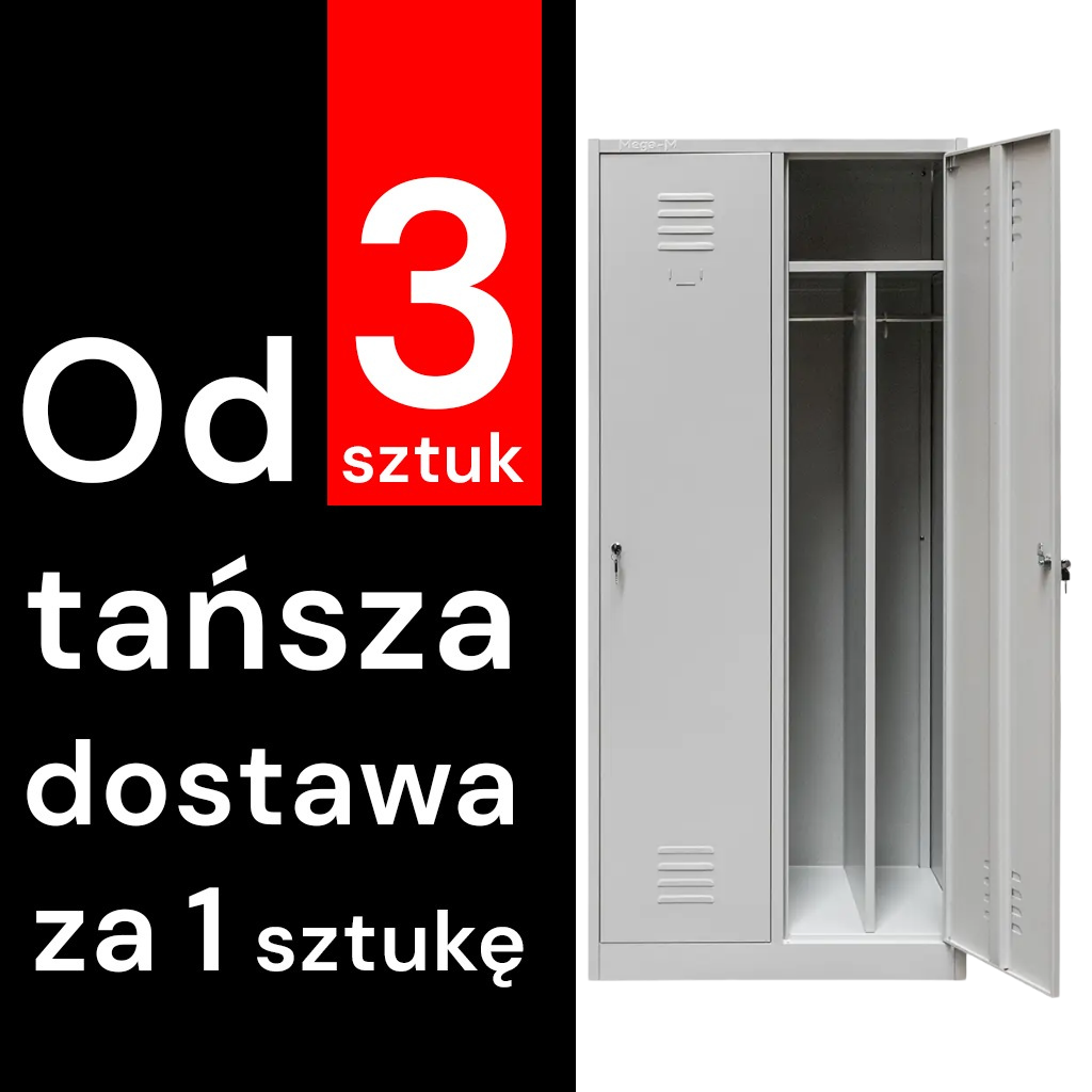 11112025691348e4a2ea6.png Darba apģērbu skapis Mega-M J-80 2 durvju ar starpsienām pelēks S-80 cm G-50 cm H-180 cm skrūvējams (piegāde uz paletes) N - Image 1