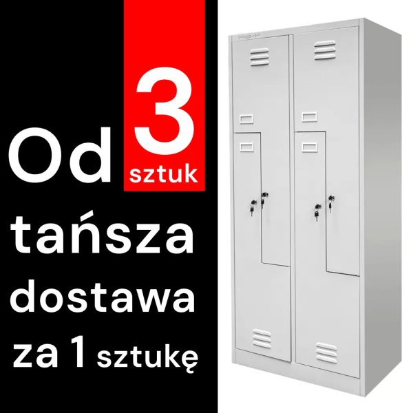Darba apģērbu skapis Mega-M J-80/L 4 durvju L tips pelēks S-80 cm G-50 cm H-180 cm skrūvējams (piegāde uz paletes) N