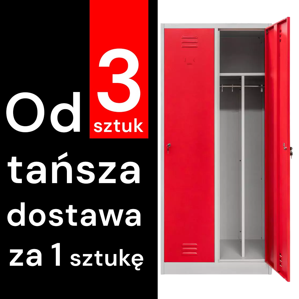 11112025691348ead1963.png Darba apģērbu skapis Mega-M J-80 2 durvju ar starpsienām pelēks/ sarkana priekšpuse S-80 cm G-50 cm H-180 cm saskrūvējams (piegāde uz paletes) N - Image 1