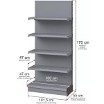 Veikala plaukts Mega-M Merkury sienas H-170 cm L-101,5 cm G-47/4x47 cm (GC-55 cm) grafīta papildu modulis N