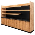 Ekspozīcijas un tirdzniecības plaukts aiz kases Mega-M H- 230 cm L- 364 cm G- 63 cm ozols kraft / melns N