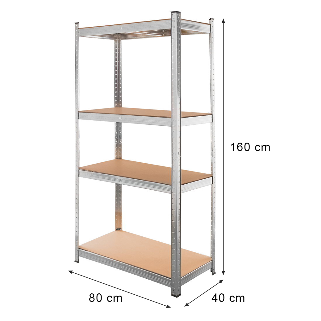 111120256913492ab82b5.jpeg Noliktavas plaukts Mega-M Basic H-160 cm L-80 cm G-40 cm 4 plaukti no MDF 4 mm (175kg) cinkots N - Image 1