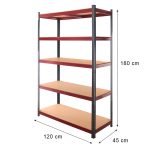Noliktavas plaukts Mega-M Basic Plus H-180 cm L-120 cm G-45 cm 5 MDF plaukti 6,8 mm (275kg) grafīta/sarkans N