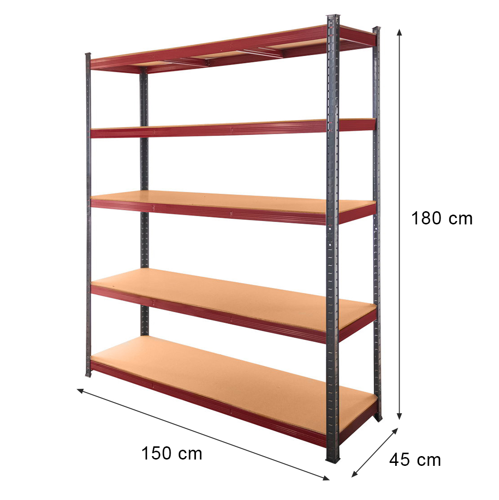 111120256913492f30611.jpeg Noliktavas plaukts Mega-M Basic Plus H-180 cm L-150 cm G-45 cm 5 plaukti no MDF 6,8 mm (275kg) grafīta/sarkans N - Image 1