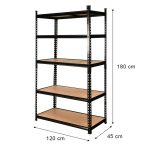 Noliktavas plaukts Mega-M Pro Loft H-180 cm L-120 cm G-45 cm 5 plaukti no MDF 6,2 mm (275kg) melns N