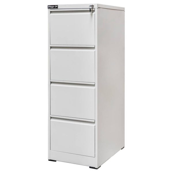 Metāla kartotēkas skapis Mega-M J-4/S 4 atvilktnes A4 pelēks S-46 cm G-64 cm H-133 cm skrūvējams N