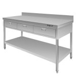 Nerūsējošā tērauda sienas galds ar 3 atvilktnēm un plauktu Mega-M S-150 cm G-60 cm H-85 cm N