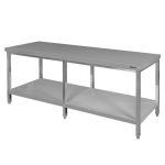 Nerūsējošā tērauda centrālais galds ar plauktu un 6 kājām Mega-M S-200 cm G-70 cm H-85 cm N