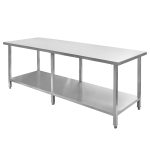 Nerūsējošā tērauda centrālais galds ar plauktu un 6 kājām Mega-M S-220 cm G-80 cm H-85 cm N