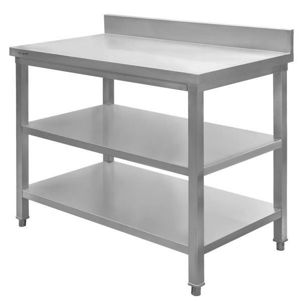Nerūsējošā tērauda galds pie sienas ar 2 plauktiem Mega-M S-100 cm G-70 cm H-85 cm N