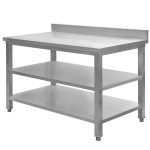 Nerūsējošā tērauda galds pie sienas ar 2 plauktiem Mega-M S-120 cm G-60 cm H-85 cm N