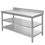 Nerūsējošā tērauda galds pie sienas ar 2 plauktiem Mega-M S-150 cm G-60 cm H-85 cm N