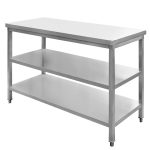 Nerūsējošā tērauda centrālais galds ar 2 plauktiem Mega-M S-120 cm G-60 cm H-85 cm N